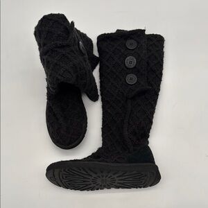 UGG Classic Cardy Knit Knee High Boots, Black, 7